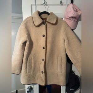 Zara New Beige Camel Sherpa Fur Suede Lining Long Winter Coat Jacket Women XS